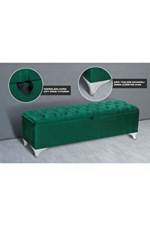 Vetra Chester Model Yeşil Sandıklı Puf - Kapitoneli Model 140cm Sandıklı Bench