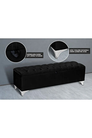 Vetra Chester Model Siyah Sandıklı Puf - Kapitoneli Model 140cm Sandıklı Bench