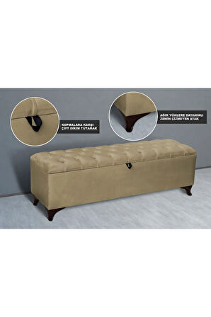 Vetra Chester Model Hardal Sandıklı Puf - Kapitoneli Model 140cm Sandıklı Bench