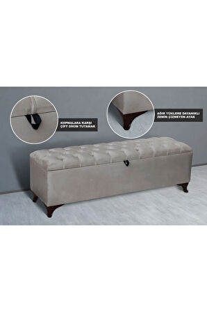 Vetra Chester Model Krem Sandıklı Puf - Kapitoneli Model 140cm Sandıklı Bench