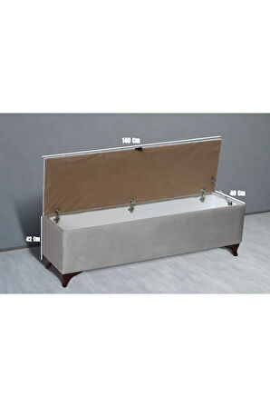 Vetra Chester Model Krem Sandıklı Puf - Kapitoneli Model 140cm Sandıklı Bench