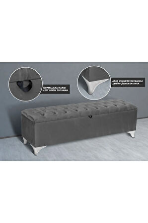 Vetra Chester Model Açık Gri Sandıklı Puf - Kapitoneli Model 140cm Sandıklı Bench