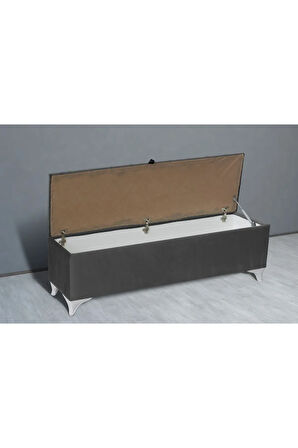 Vetra Chester Model Açık Gri Sandıklı Puf - Kapitoneli Model 140cm Sandıklı Bench