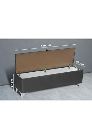 Vetra Chester Model Açık Gri Sandıklı Puf - Kapitoneli Model 140cm Sandıklı Bench