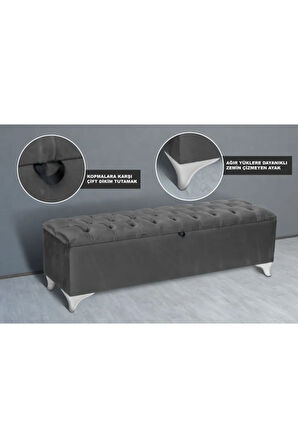 Vetra Chester Model Gri Sandıklı Puf - Kapitoneli Model 140cm Sandıklı Bench