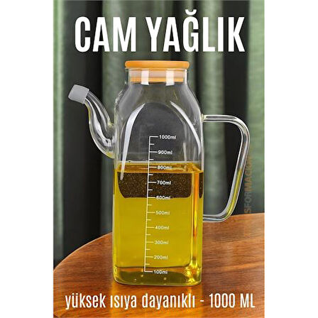 Yağ Sirke Şişesi Yağlık Borosilikat Cam 1000 ML.Glpzr