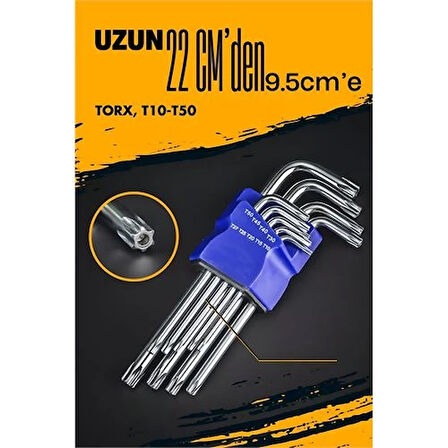 Uzun Torx Anahtar Seti Yıldız Alyan Seti - Torx Allen Anahtarı 9 Parça.Gzpde