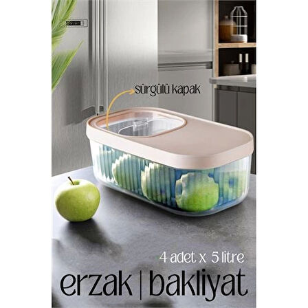 MultiBox Erzak Bakliyat Kutusu Sürgülü Kapak 5 Litre 4 ADET.Gzpde