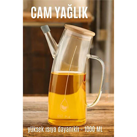 Yağ Sirke Şişesi Yağlık Borosilikat Cam 1000 ML.Glpzr