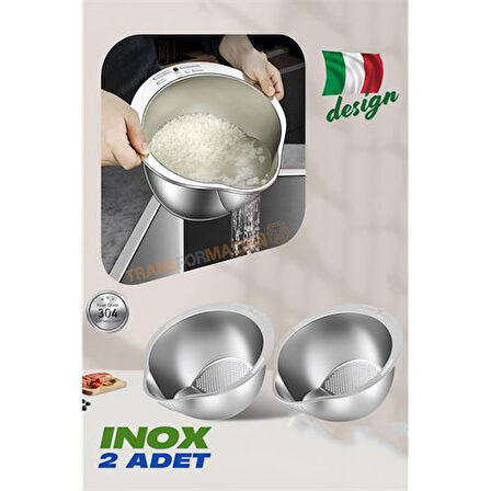 Inox Süzgeç Pirinç Makarna Salata Süzgeci 304 Paslanmaz Çelik 2 ADET.Glpzr