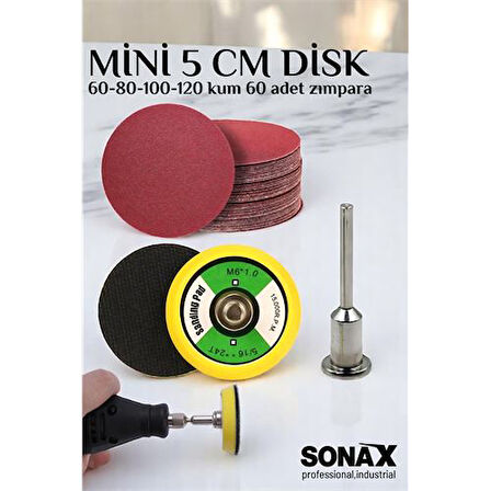 Pimli Mini Cırt Zımpara Taban Seti Gravür Ve Matkap Uyumlu 5 cm 60 Adet Zımparalı Set.Glpzr