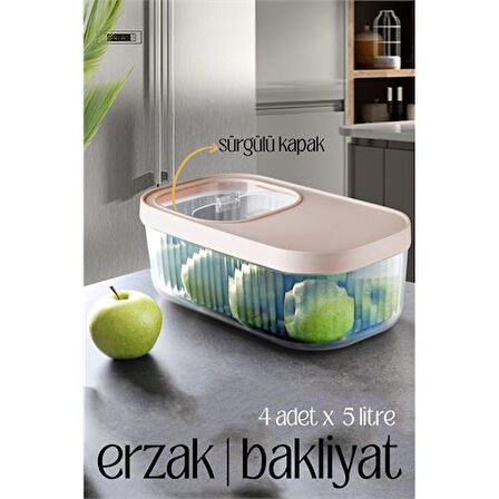 MultiBox Erzak Bakliyat Kutusu Sürgülü Kapak 5 Litre 4 ADET.Glpzr