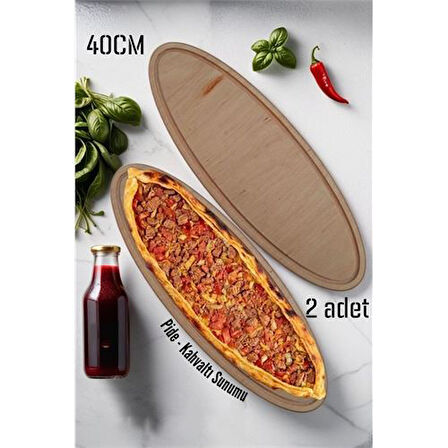 Ahşap Pide Sunum ve Kesim Tahtası 2 adet 40 Cm.Glpzr