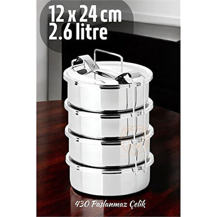 Sefer Tası Yemek Kabı Paslanmaz Çelik 4 Katlı 12 cm 650 ml.Glpzr