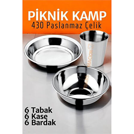 Paslanmaz Çelik Tabak Kase Bardak Seti Kamp Piknik Seti 18 adet.Glpzr