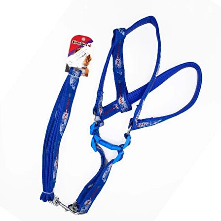 Euro Dog Köpek Uzatma Tasması ve Göğüs Tasması Takımı Mavi/Beyaz 25 Mm 120 Cm.Gzpde