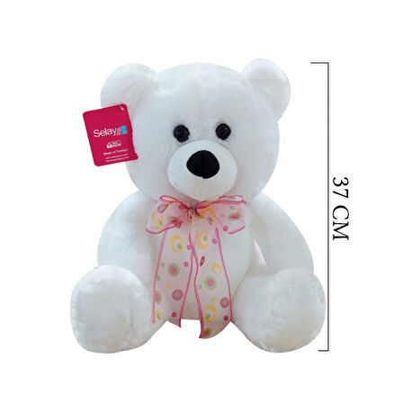 1178B Selay, Oturan Ayı 37 cm Beyaz.Gzpxt