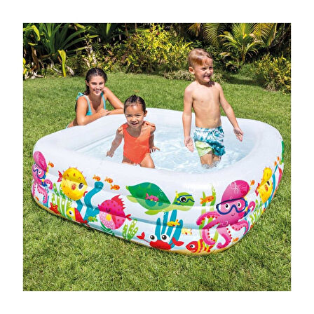 IH57471 Intex Akvaryum Desenli Kare Havuz 159x159x50cm.Glpzr