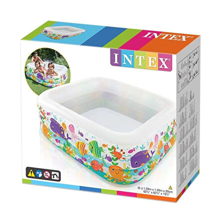IH57471 Intex Akvaryum Desenli Kare Havuz 159x159x50cm.Glpzr