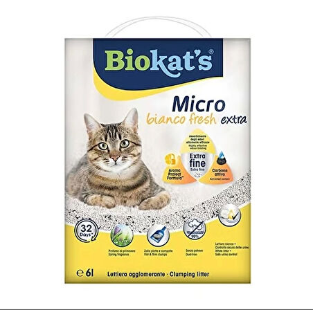 Biokats Micro Fresh Extra Bahar Kokulu Aktif Karbonlu Topaklanan Doğal Kedi Kumu 6 Lt.Gzpde