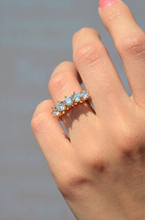 Gold Zirkon Beştaş Yüzük Size 18