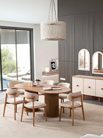 Heloise Bohem Natural Ahşap Masa Sandalye Takımı 90x180