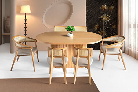 Nordik İskandinav Natural Ahşap Masa Sandalye Takımı 90x160
