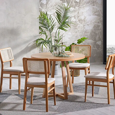 Posedion Natural Ahşap Masa Sandalye Takımı 110x110