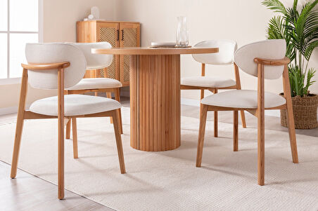Boho İskandinav Natural Ahşap Masa Sandalye Takımı 90x90