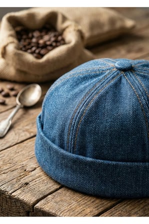 Gabardin Siperliksiz Denim Kot Denizci Miki Şapka - Ayarlanabilir Katlanabilir İç Astarlı