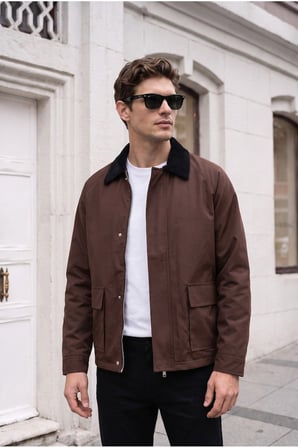 Gabardin Torba Cep Tasarım Ceket/Mont