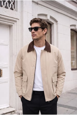 Gabardin Torba Cep Tasarım Ceket/Mont