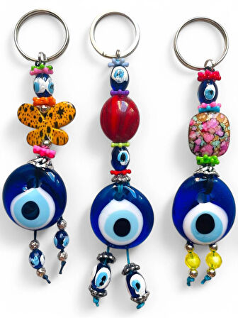 Nazar Boncuklu Anahtarlık 3 Adet Çanta Süsü, Araba, Ofis, Ev Anahtarı Hediyelik Arkadaş Anahtarlık