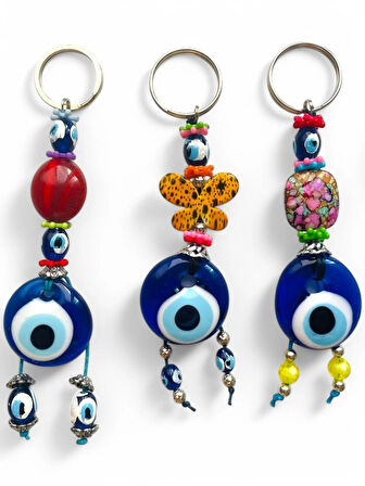 Nazar Boncuklu Anahtarlık 3 Adet Çanta Süsü, Araba, Ofis, Ev Anahtarı Hediyelik Arkadaş Anahtarlık