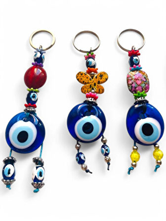 Nazar Boncuklu Anahtarlık 3 Adet Çanta Süsü, Araba, Ofis, Ev Anahtarı Hediyelik Arkadaş Anahtarlık