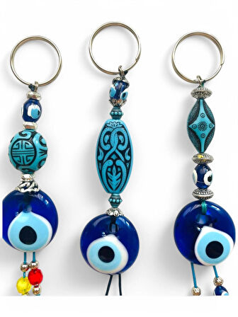 Nazar Boncuklu Anahtarlık 3 Adet Çanta Süsü, Araba, Ofis, Ev Anahtarı Hediyelik Arkadaş Anahtarlık