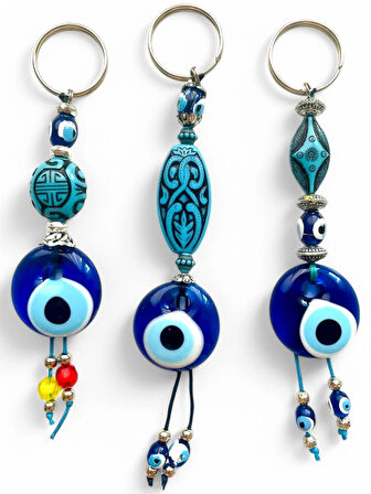 Nazar Boncuklu Anahtarlık 3 Adet Çanta Süsü, Araba, Ofis, Ev Anahtarı Hediyelik Arkadaş Anahtarlık