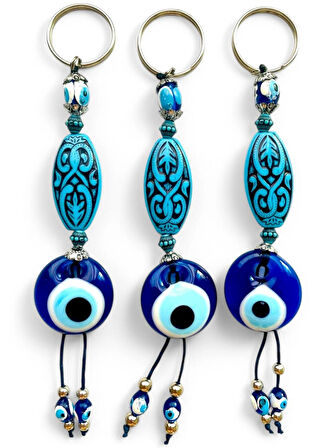 Nazar Boncuklu Anahtarlık 3 Adet Çanta Süsü, Araba, Ofis, Ev Anahtarı Hediyelik Arkadaş Anahtarlık