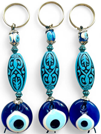 Nazar Boncuklu Anahtarlık 3 Adet Çanta Süsü, Araba, Ofis, Ev Anahtarı Hediyelik Arkadaş Anahtarlık