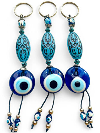 Nazar Boncuklu Anahtarlık 3 Adet Çanta Süsü, Araba, Ofis, Ev Anahtarı Hediyelik Arkadaş Anahtarlık