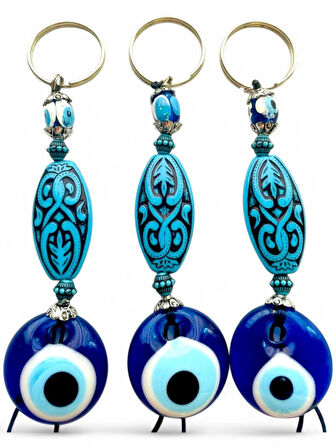 Nazar Boncuklu Anahtarlık 3 Adet Çanta Süsü, Araba, Ofis, Ev Anahtarı Hediyelik Arkadaş Anahtarlık