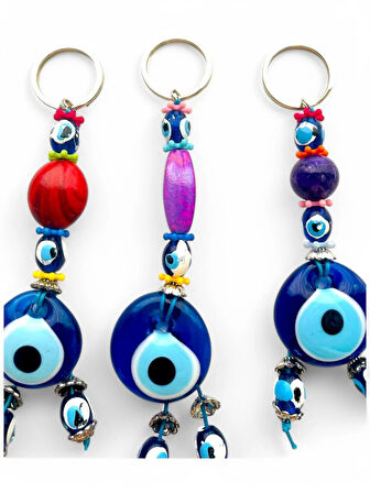 Nazar Boncuklu Anahtarlık 3 Adet Çanta Süsü, Araba, Ofis, Ev Anahtarı Hediyelik Arkadaş Anahtarlık