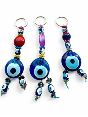 Nazar Boncuklu Anahtarlık 3 Adet Çanta Süsü, Araba, Ofis, Ev Anahtarı Hediyelik Arkadaş Anahtarlık