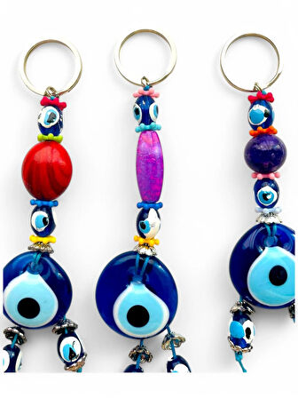 Nazar Boncuklu Anahtarlık 3 Adet Çanta Süsü, Araba, Ofis, Ev Anahtarı Hediyelik Arkadaş Anahtarlık