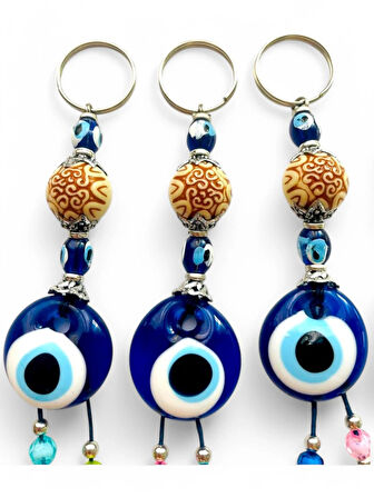 Nazar Boncuklu Anahtarlık 3 Adet Çanta Süsü, Araba, Ofis, Ev Anahtarı Hediyelik Arkadaş Anahtarlık