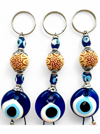 Nazar Boncuklu Anahtarlık 3 Adet Çanta Süsü, Araba, Ofis, Ev Anahtarı Hediyelik Arkadaş Anahtarlık