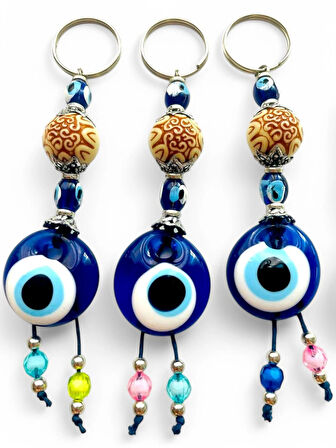 Nazar Boncuklu Anahtarlık 3 Adet Çanta Süsü, Araba, Ofis, Ev Anahtarı Hediyelik Arkadaş Anahtarlık