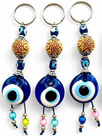 Nazar Boncuklu Anahtarlık 3 Adet Çanta Süsü, Araba, Ofis, Ev Anahtarı Hediyelik Arkadaş Anahtarlık