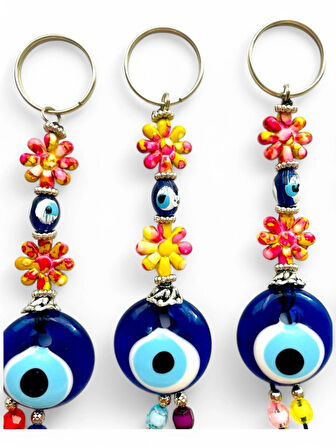 Nazar Boncuklu Anahtarlık 3 Adet Çanta Süsü, Araba, Ofis, Ev Anahtarı Hediyelik Arkadaş Anahtarlık