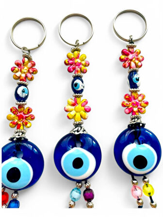 Nazar Boncuklu Anahtarlık 3 Adet Çanta Süsü, Araba, Ofis, Ev Anahtarı Hediyelik Arkadaş Anahtarlık